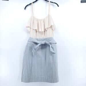 SUNNER Coquette Silk Ruffle Tank Dress Tie Waist Stripe Pencil Dress Pocket  6